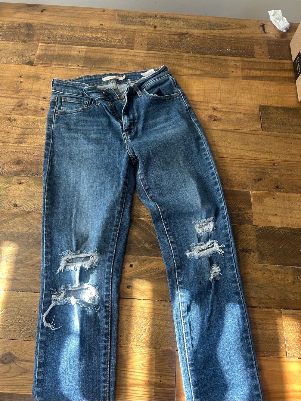 Levi's Women's Distressed Blue Straight-Leg Jeans